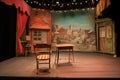 theater stage with empty directors chair and script on table