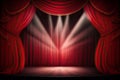 theater with a stage featuring red curtains, a spotlight, and a magic show background, Generative AI