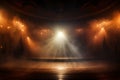 Theater stage light background with spotlight illuminated the stage for opera performance. Empty stage with warm ambiance colors, Royalty Free Stock Photo