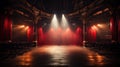 Theater stage with red curtain.