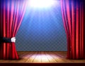 A theater stage with a red curtain and hand Royalty Free Stock Photo
