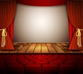 A theater stage with a red curtain, seats. Royalty Free Stock Photo