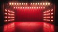 Theater stage with red curtain and spotlight array creating dramatic visual Royalty Free Stock Photo