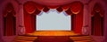 Theater stage with red curtains, wooden floor Royalty Free Stock Photo