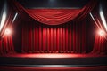 Theater stage with red curtains and spotlight. ai generative Royalty Free Stock Photo