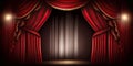 Theater stage with red curtains, spotlight, and magic show vibes background, Generative AI