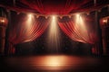 A Theater Stage With Red Curtains And Spotlights Royalty Free Stock Photo