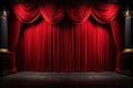 Theater stage with red curtains and spotlights. Royalty Free Stock Photo