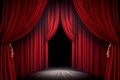 Theater stage with red curtains and spotlights. Theatrical scene in the light of searchlights, the interior of the old Royalty Free Stock Photo