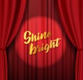 Theater stage with red heavy curtain with golden text and stars. Royalty Free Stock Photo