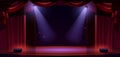 Theater stage with spotlights, red curtains, floor Royalty Free Stock Photo