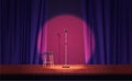 Theater stage for stand up show, scene of comedy club with microphone and curtains
