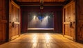 Theater stage with wooden doors open Royalty Free Stock Photo
