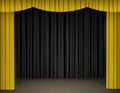 Theater stage with yellow and black curtains Royalty Free Stock Photo