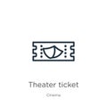 Theater ticket icon. Thin linear theater ticket outline icon isolated on white background from cinema collection. Line vector Royalty Free Stock Photo