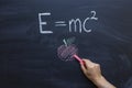 Theater writing on the chalkboard Einstein`s formula e=mc2 Royalty Free Stock Photo