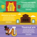 Theatre art banner horizonatal set, flat style Royalty Free Stock Photo