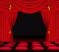 Theatre auditorium, red velvet drapes, gold tassels Royalty Free Stock Photo