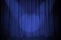 Theatre blue curtain with two lights cross Royalty Free Stock Photo