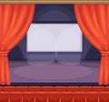 Theatre or cinema stage with red curtains. Vector background in cartoon style Royalty Free Stock Photo