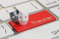 Theatre concept. Tragicomic theater masks on red keyboard button Royalty Free Stock Photo