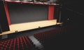 Theatre with empty stage in spotlight. Red theater curtain and seats Royalty Free Stock Photo