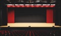 Theatre with empty stage in spotlight. Red theater curtain and seats