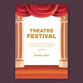 Theatre festival poster with red curtain stage show performance illustration concept
