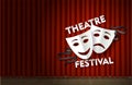 Theatre festival stage with red velvet curtain vector poster template