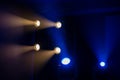 Theatre lighting equipment. The light rays from the spotlight through theatrical smoke Royalty Free Stock Photo