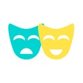 Theatre mask icon silhouette yellow and blue.