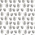 Theatre masks of drama and comedy on white, seamless pattern