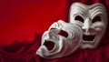 Theatre and opera concept with theatrical masks on red velvet. In Greek mythology Thalia was the Muse of comedy laughing face, Royalty Free Stock Photo