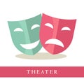 Theatre pink and blue masks icons isolated on white background