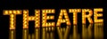 Theatre signboard from golden light bulb letters, retro glowing font. 3D rendering
