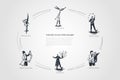 Theatre stage performance - acrobatic, circus artist, ventriloguist, magician, street magician, special skill vector concept set