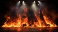 Theatre Stage With Red Velvet Curtains On Fire. Generative AI