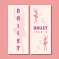 Theatre ticket design. Ballet school flyer template. Ballerina silhouette in the tutu and pointe shoe with butterfly