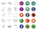 Theatrical art outline,flat icons in set collection for design.Theater equipment and accessories vector symbol stock web