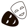 Theatrical black mask and white mask flat design