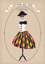 Theatrical costume, commedia dell'arte, Harlequina.vector illustration