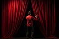 Theatrical Man open red curtains. Generate Ai Royalty Free Stock Photo