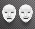 Theatrical Mask Sadness and Joy White Actor Play Face Antique Realistic 3d Transperent Icon Template Background Mock Up Royalty Free Stock Photo