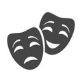 Theatrical mask, tragedy and comedy black icon