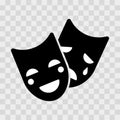 Theatrical masks icon. Comedy and tragedy theatrical masks icon. Masquerade masks. Vector illustration isolated
