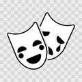 Theatrical masks icon. Comedy and tragedy theatrical masks icon. Masquerade masks. Vector illustration isolated Royalty Free Stock Photo