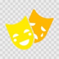 Theatrical masks icon. Comedy and tragedy theatrical masks icon. Masquerade masks. Vector illustration isolated Royalty Free Stock Photo