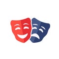 Theatrical masks isolated on white background. Comedy and tragedy mask concept icon. Vector stock Royalty Free Stock Photo