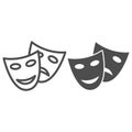 Theatrical masks line and solid icon, Sea cruise concept, masquerade sign on white background, Funny and sad theater Royalty Free Stock Photo