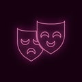 Theatrical masks, neon, icon. Theater ruby color neon ui ux icon. Theater sign logo vector - Vector